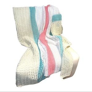 HAND Made Knit Crochet Wool Soft Multicolor Rectangular Throw Blanket 45" x 65"